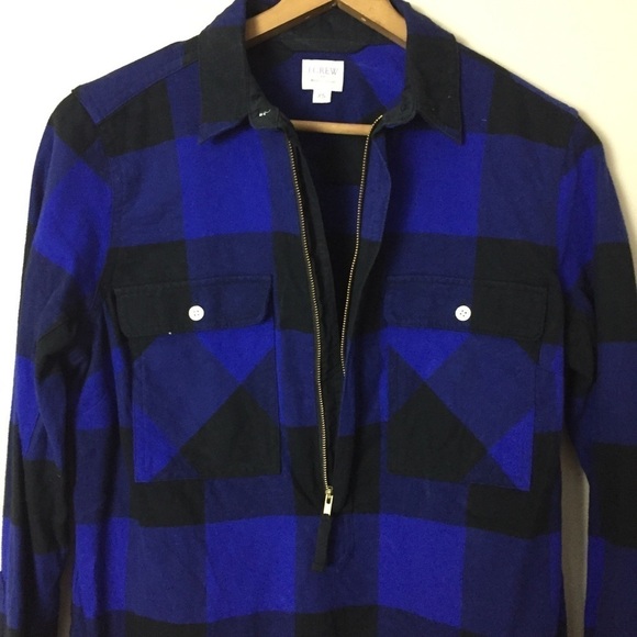 [J. Crew Factory] Blue & Black Buffalo Plaid Top - Picture 3 of 9